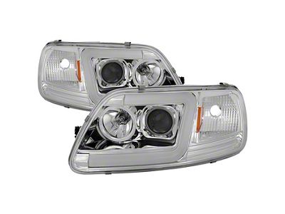 Version 2 Light Bar DRL Projector Headlights; Chrome Housing; Clear Lens (97-03 F-150)