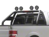 Classic Roll Bar with 5.30-Inch Black Round Flood LED Lights; Black (00-25 F-150 Styleside)