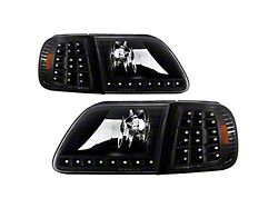 Crystal Headlights with Clear LED Corners; Black Housing; Clear Lens (97-03 F-150)