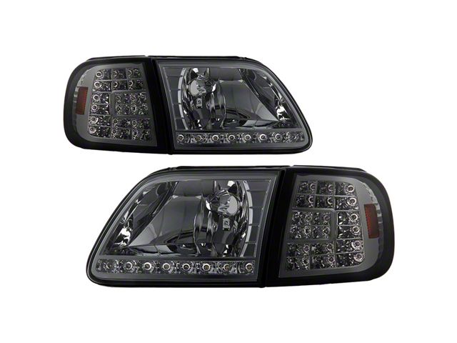 Crystal Headlights with Clear LED Corners; Chrome Housing; Smoked Lens (97-03 F-150)