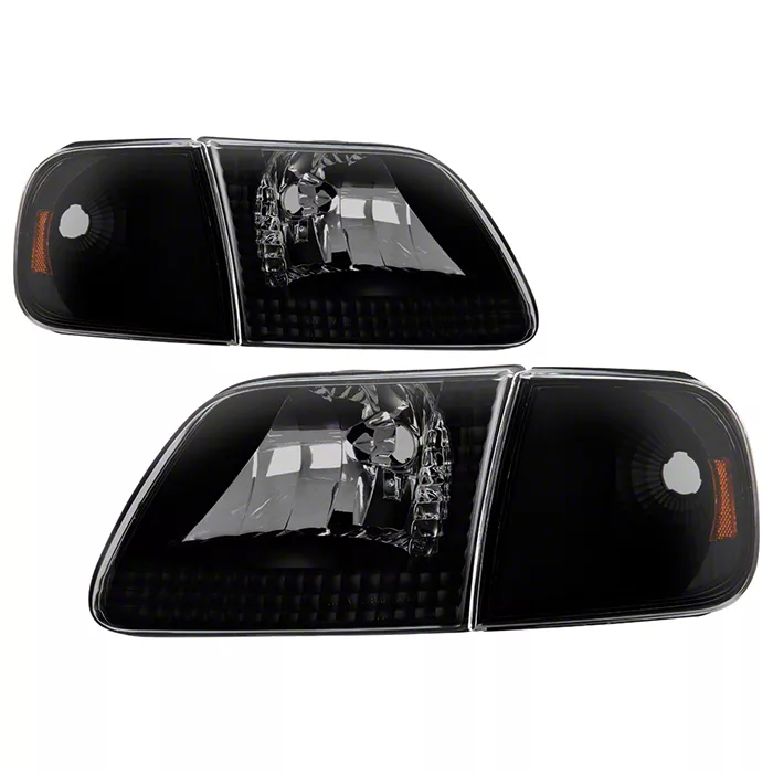 Crystal Headlights with Corner; Black Housing; Smoked Lens (97-03 F-150)