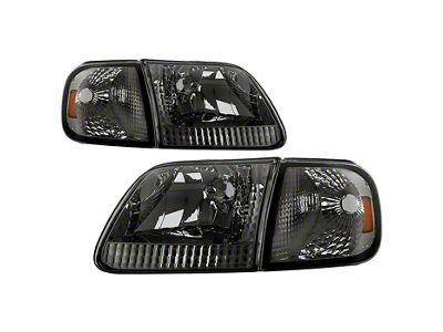 Crystal Headlights with Corner; Chrome Housing; Smoked Lens (97-03 F-150)