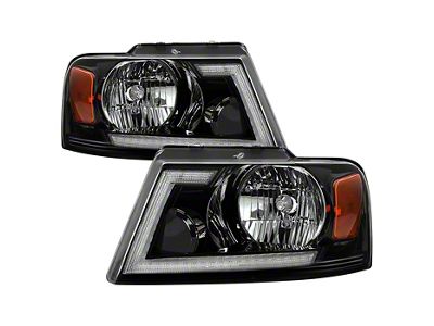 Crystal Headlights with LED DRL Switchback Turn Signals; Black Housing; Clear Lens (04-08 F-150)