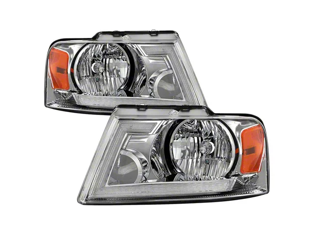 Crystal Headlights with LED DRL Switchback Turn Signals; Chrome Housing; Clear Lens (04-08 F-150)