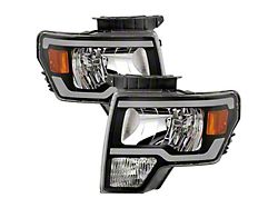Crystal Headlights with Sequential Turn Signal LED Strip; Black Housing; Clear Lens (09-14 F-150 w/ Factory Halogen Headlights)