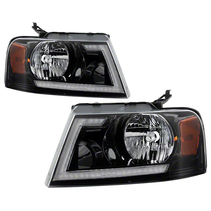 Crystal Headlights with Switchback LED Turn Signal; Black Housing; Clear Lens (04-08 F-150)