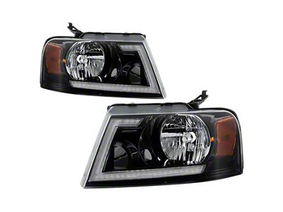 Crystal Headlights with Switchback LED Turn Signal; Black Housing; Clear Lens (04-08 F-150)