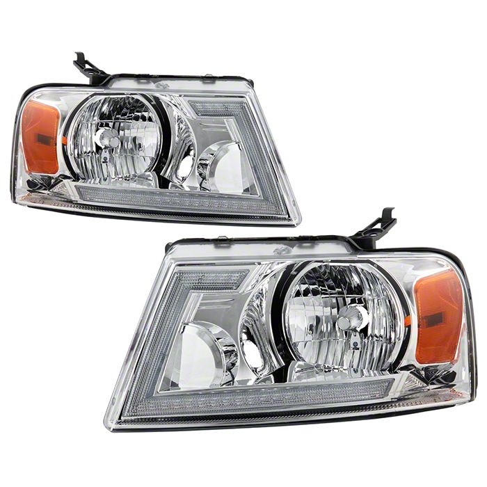 F150 Crystal Headlights with Switchback LED Turn Signal; Chrome
