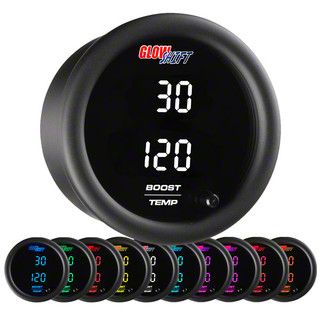 Digital Dual Boost/Vacuum and Temperature Gauge; Black 10 Color (Universal; Some Adaptation May Be Required)