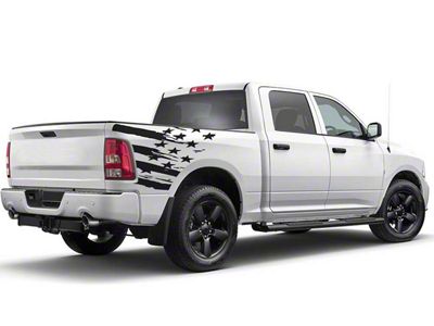 Distressed US Flag Bed Decal; Gloss Black (04-24 F-150)