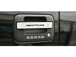 Door Handle Pull Plates with Raptor Logo; Brushed (10-14 F-150 SuperCrew)