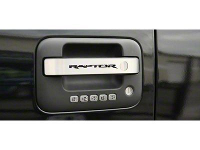 Door Handle Pull Plates with Raptor Logo; Brushed (10-14 F-150 SuperCrew)