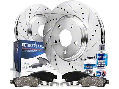 Drilled and Slotted 5-Lug Brake Rotor, Pad, Brake Fluid and Cleaner Kit; Front (97-03 4WD F-150)