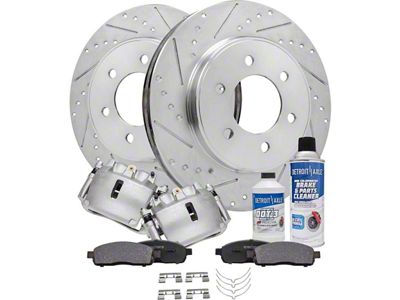 Drilled and Slotted 6-Lug Brake Rotor, Pad, Caliper, Brake Fluid and Cleaner Kit; Front (05-08 4WD F-150)