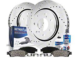 Drilled and Slotted 7-Lug Brake Rotor, Pad, Brake Fluid and Cleaner Kit; Front (10-17 F-150)