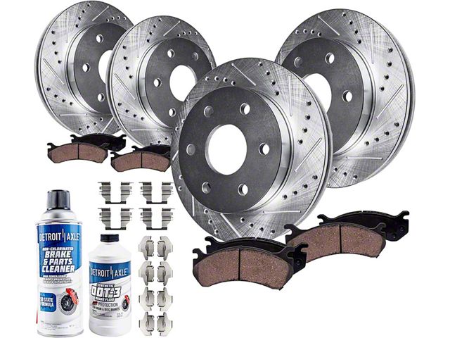 Drilled and Slotted 6-Lug Brake Rotor, Pad, Brake Fluid and Cleaner Kit; Front and Rear (12-14 F-150; 15-17 F-150 w/ Manual Parking Brake)