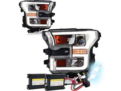 DRL Bar Projector Headlights; Chrome Housing; Clear Lens (15-17 F-150 w/ Factory Halogen Headlights)