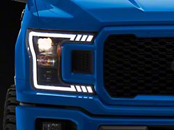 DRL LED Light Bar Projector Headlights; Black Housing; Clear Lens (18-20 F-150 w/ Factory Halogen Headlights)