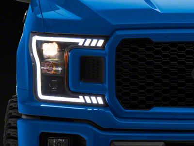 DRL LED Light Bar Projector Headlights; Black Housing; Clear Lens (18-20 F-150 w/ Factory Halogen Headlights)