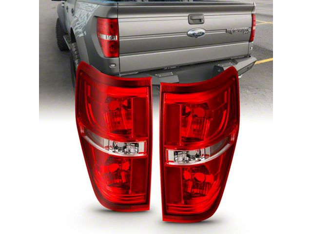 Euro Style Tail Lights; Chrome Housing; Red/Clear Lens (09-14 F-150 Styleside)