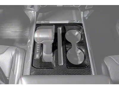 Factory Style Center Console Gear Shift Panel Trim Cover; Carbon Fiber (21-26 F-150)