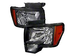 Factory Style Crystal Headlights; Matte Black Housing; Clear Lens (09-14 F-150 w/ Factory Halogen Headlights)
