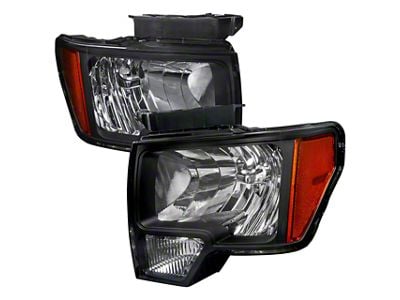 Factory Style Crystal Headlights; Matte Black Housing; Clear Lens (09-14 F-150 w/ Factory Halogen Headlights)