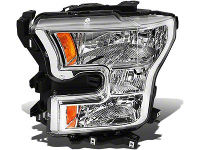 Factory Style Headlight; Chrome Housing; Clear Lens; Driver Side (15-17 F-150 w/ Factory Halogen Headlights)