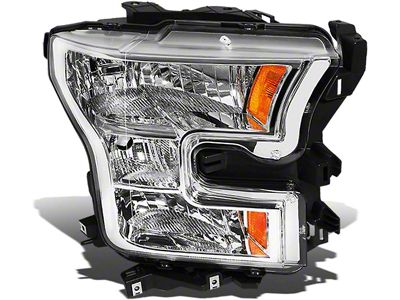 Factory Style Headlight; Chrome Housing; Clear Lens; Passenger Side (15-17 F-150 w/ Factory Halogen Headlights)