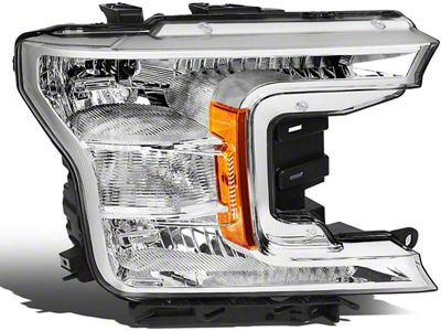 Factory Style Headlight; Chrome Housing; Clear Lens; Passenger Side (18-20 F-150 w/ Factory Halogen Headlights)