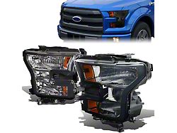 Factory Style Headlights with Amber Corners; Chrome Housing; Smoked Lens (15-17 F-150 w/ Factory Halogen Headlights)