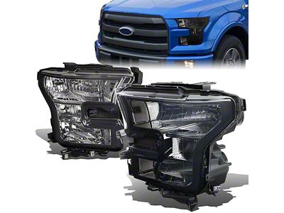 Factory Style Headlights with Clear Corners; Chrome Housing; Smoked Lens (15-17 F-150 w/ Factory Halogen Headlights)