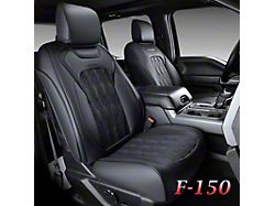 Faux Leather Custom Front and Rear Seat Covers; Black (15-26 F-150 SuperCrew w/ Front Bucket Seats)