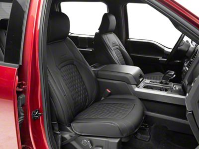 Faux Leather Custom Front and Rear Seat Covers; Black (15-26 F-150 SuperCrew w/ Front Bucket Seats)