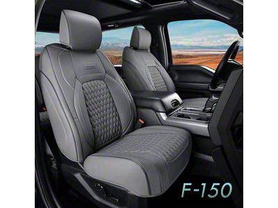 Faux Leather Custom Front and Rear Seat Covers; Gray (15-25 F-150 SuperCrew w/ Front Bucket Seats)