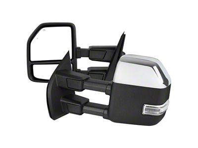Powered Heated Manual Fold Towing Mirrors with Clear LED Turn Signals, Puddle Light and Auxiliary Light; Chrome (21-26 F-150)