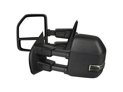 Powered Heated Manual Fold Towing Mirrors with Smoked LED Turn Signals and Puddle Lights; Black (21-26 F-150)