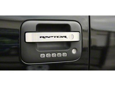 Front Door Handle Pull Plates with Raptor Logo; Brushed (10-14 F-150)