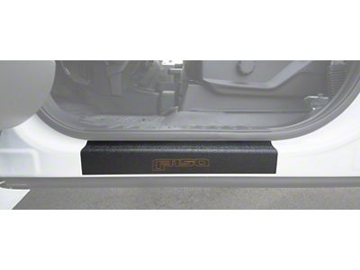 Front Door Sill Protection with F-150 Logo; TUF-LINER Black; Black and Orange (15-24 F-150)