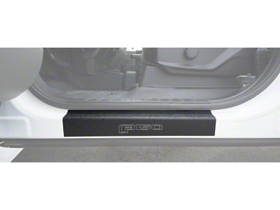 Front Door Sill Protection with F-150 Logo; TUF-LINER Black; Black and White (15-24 F-150)
