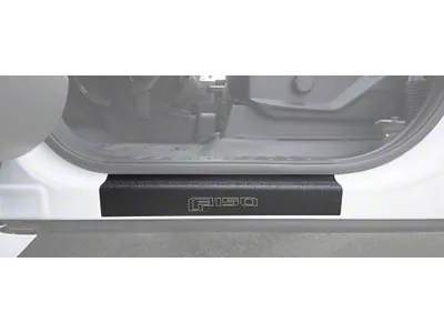 Front Door Sill Protection with F-150 Logo; TUF-LINER Black; Black and White (15-25 F-150)