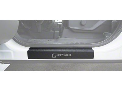 Front Door Sill Protection with F-150 Logo; TUF-LINER Black; Dark Gray (15-24 F-150)