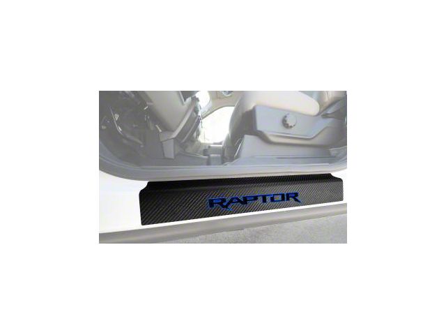 Front Door Sill Protection with Raptor Logo; Raw Carbon Fiber; Black and Blue (15-20 F-150)