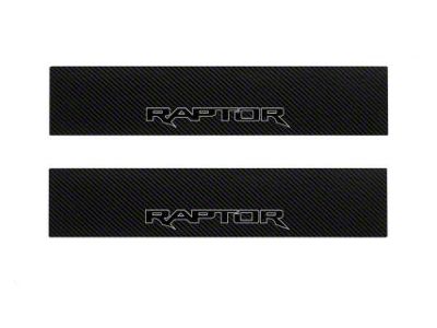 Front Door Sill Protection with Raptor Logo; Raw Carbon Fiber; Black and Gray (15-20 F-150)