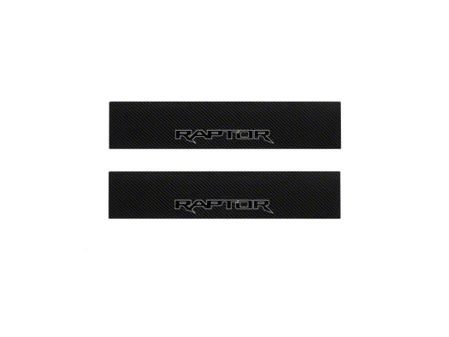 Front Door Sill Protection with Raptor Logo; Raw Carbon Fiber; Black and Gray (15-20 F-150)