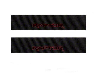 Front Door Sill Protection with Raptor Logo; Raw Carbon Fiber; Black and Red (15-20 F-150)