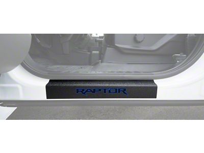 Front Door Sill Protection with Raptor Logo; TUF-LINER Black; Black and Blue (15-25 F-150)