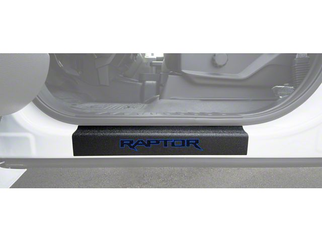 Front Door Sill Protection with Raptor Logo; TUF-LINER Black; Black and Blue (15-24 F-150)