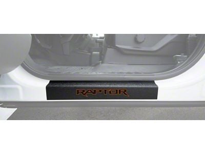Front Door Sill Protection with Raptor Logo; TUF-LINER Black; Black and Orange (15-24 F-150)
