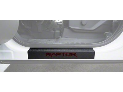 Front Door Sill Protection with Raptor Logo; TUF-LINER Black; Black and Red (15-25 F-150)